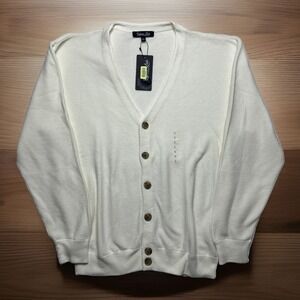 NEW Cypress Links Cardigan Sweater Men's XL Button VNeck Cream White Knit Cotton